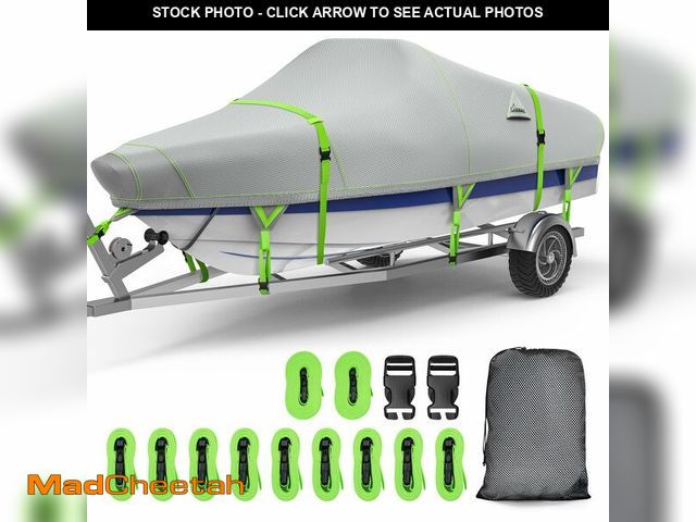 Lot 74-12608518 - UIRWAY 17-19 ft Boat Cover, Heavy-Duty 1200D Premium Waterproof Trailerable Bass Boat Cover with Nig...