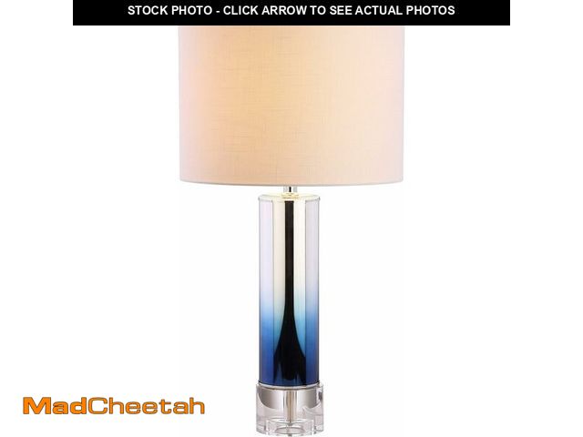 Lot 74-13709886 - JONATHAN Y JYL1069A 27" Contemporary Blue Ombre Glass Table Lamp with Crystal Base and White Linen D...