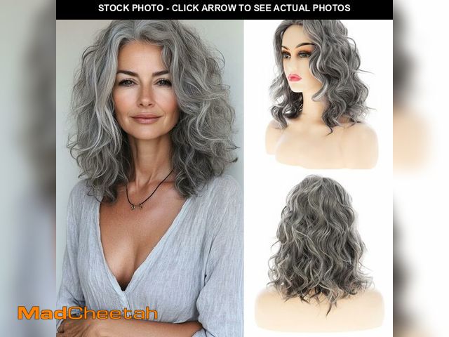 Lot 74-12969690 - Baruisi Curly Wavy Grey Wigs for Women Medium Long Synthetic Modern Cosplay Hair Wig - USED