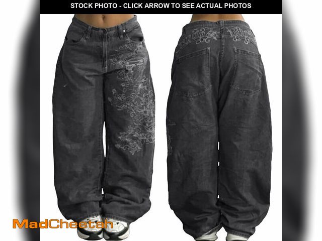 Lot 74-12700327 - EMMIOL Women Hip Hop Baggy Wide Leg Jeans High Waist Jeans 90s Vintage Denim Pants - USED