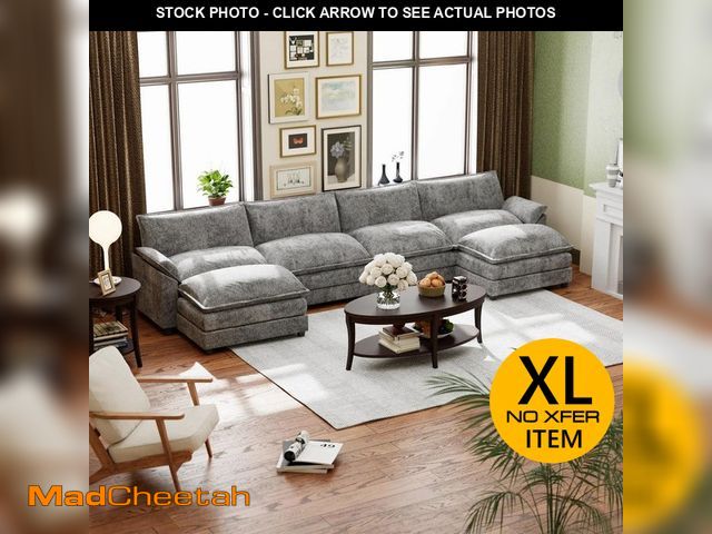 Lot 74-14244316 - LACOO 154 in. Flared Arm Deluxe Pillow-Styled Chenille U-Shaped Modular Sectional Sofa in Paris Gray...