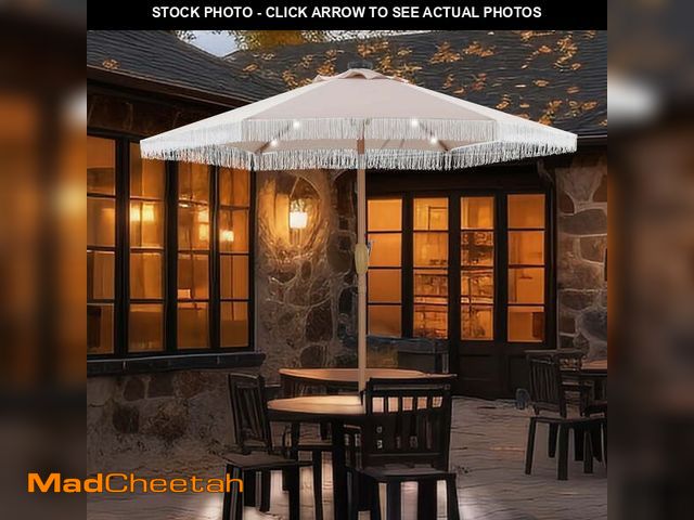 Lot 74-14322855 - Ainfox 7.5ft Boho Fringe Patio Umbrella with Solar LED Lights, UV Protected Outdoor Umbrella,Khaki -...