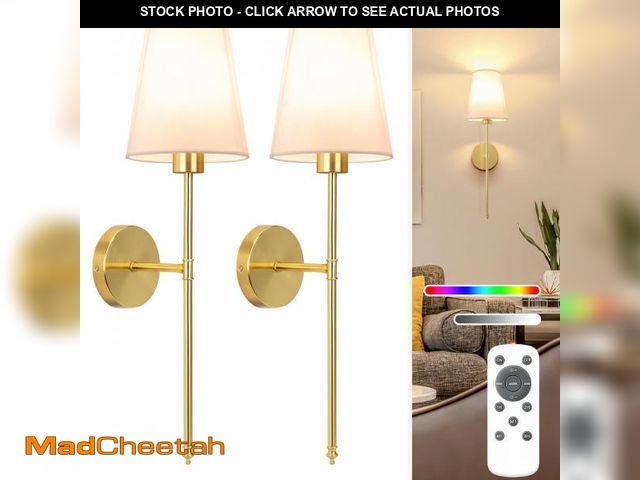 Lot 74-12310867 - NIORSUN 25.4 inch Battery Operated Wall Sconce Set of 2,Gold Rechargeable Wall Lights with 5200mAh D...