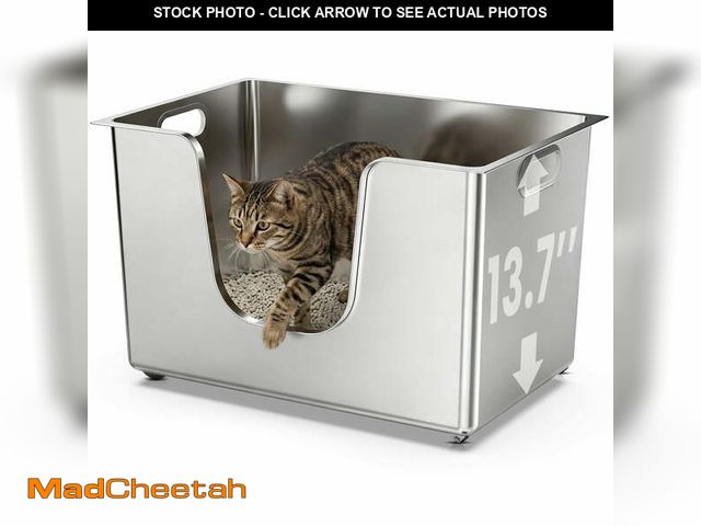 Lot 74-14585485 - Ptlom Extra Large Stainless Steel Litter Box with 13.7'' High Sides Leak Proof - USED