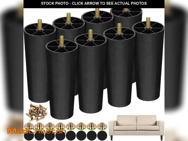 Lot 74-12314403 - TURSTIN 8 Pack 6 Inch Plastic Furniture Legs with M8 T-Nuts Screws Tapered Sofa Couch and Chair Legs...