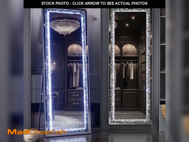 Lot 74-12200863 - Hasipu 65"Ãâ22" LED Full-Length Mirror Crystal Crush Diamond, Wall Mounted Diamond Mirror Leaning...
