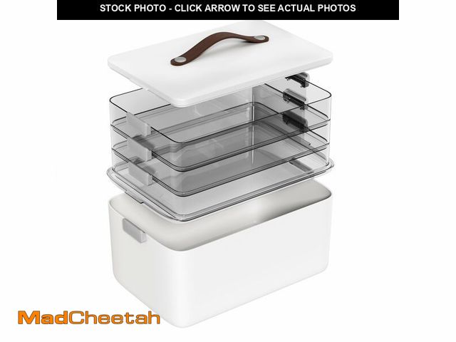 Lot 74-14299943 - MOPALL 4-Tier Medicine Organizer Storage Box, Portable Latch Bin with Lid and Leather Handle, Cabine...