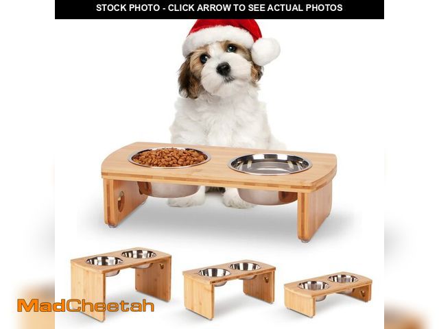 Lot 74-13568639 - Elevated Dog Bowls, Bamboo Raised Dog Bowl for Small Dogs &amp; Cats, with 2 Stainless Steel Bowls (...