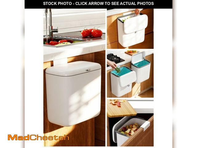 Lot 74-14382398 - LEGUO Wall Mounted Kitchen Compost Bin with Lid, Hanging Trash Can for Cabinet Door, White Plastic F...