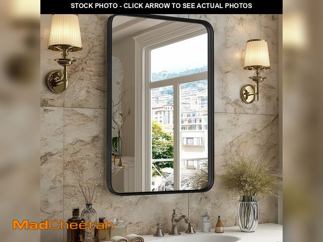 Lot 74-12695932 - Sweetcrispy Black Bathroom Vanity Mirror for Wall, 22x30 Inch Metal Framed Wall Mirror Farmhouse Rec...