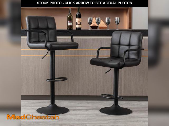 Lot 74-12156452 - (MISSING HARDWARE) JONPONY Bar Stools Set of 2, Back and Armrest,Vintage Leather Modern Bar Chairs f...