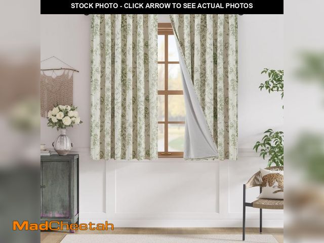 Lot 74-12217116 - jinchan Blackout Linen Blend Curtain Floral Blackout Curtains for Living Room 63 Inch Length Sage Gr...