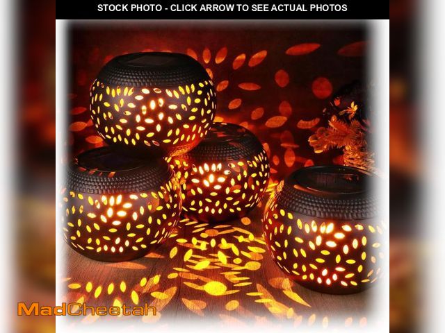 Lot 74-11555887 - Reginary 4 Pcs Solar Table Lanterns Outdoor Waterproof Black Solar Powered LED Light Flickering Flam...