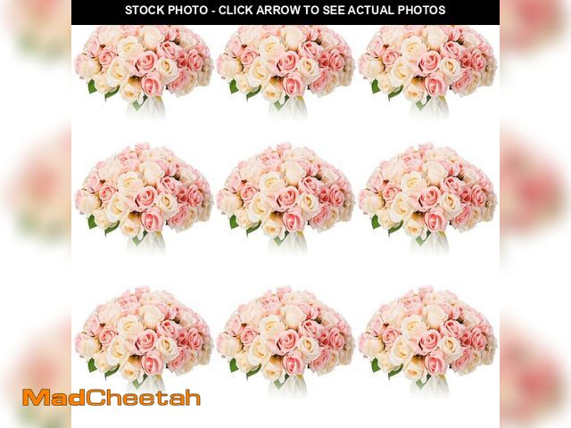Lot 74-14060818 - Jexine, 10 Bouquets Artificial Rose Flowers, 120 Pcs, Pink and White, Silk, DIY Bride, Home, Wedding...