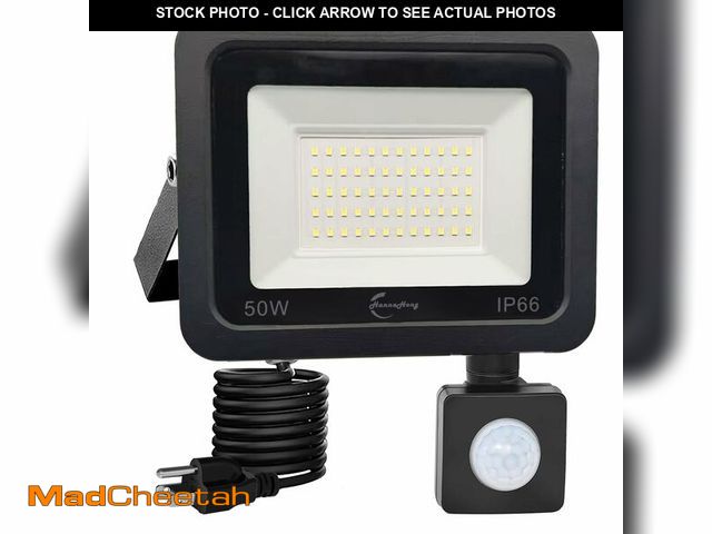 Lot 74-13543744 - HANNANHONG LED Motion Sensor Flood Light, Slim Design, Plug in,1.5m Cable, IP66 Waterproof (50W) - U...
