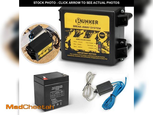 Lot 74-13541126 - BUNKER INDUST Trailer Brake Breakaway Kit with Charger, LED Display, Switch, 12V 5Ah Battery for Tra...