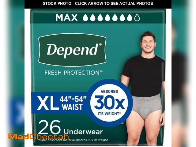 Lot 74-11548755 - Depend Fresh Protection Adult Incontinence Underwear for Men, Disposable, Maximum, Extra-Large, Grey...