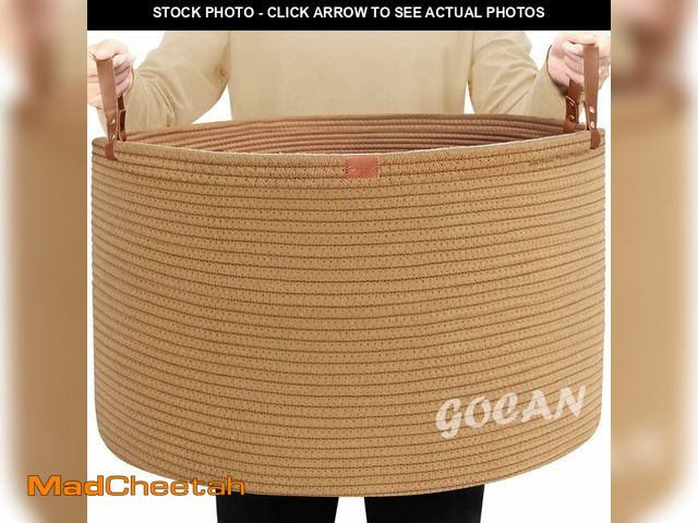 Lot 74-13625294 - GOCAN Extra Large Storage Laundry Basket 22" X 22"X 14" Cotton Rope Woven Basket for Blanket Basket ...