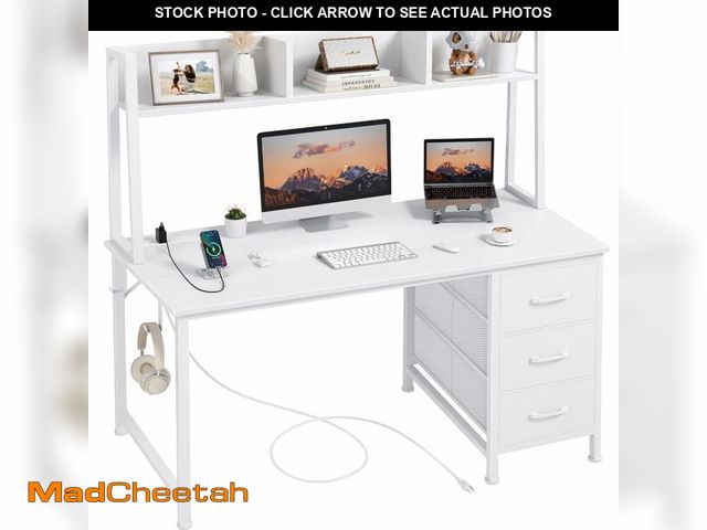 Lot 74-14367115 - DLisiting White Computer Desk with Hutch &amp; Drawers - 47 Inch Modern Study Writing Office Desk wi...