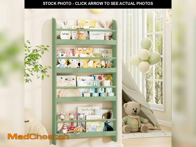 Lot 74-12479783 - Homfa 4-Tier Wall Bookshelf, 43.7"H Wall Mounted Kids Bookshelf, Book Storage Rack for Kids Room, Gr...