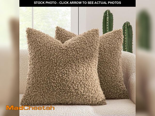 Lot 74-12439563 - MIULEE Pack of 2 Throw Pillow Covers 18x18 Inch Neutral Khaki Faux Fur Decorative Sherpa Pillow Cove...