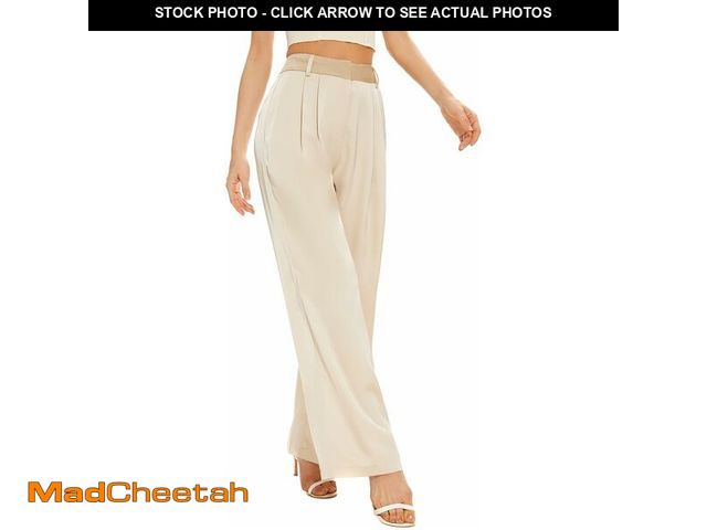 Lot 74-10955665 - KICZOY Women Satin Silk Pants High Waist Wide Leg Work Casual Trousers Loose Fit with Pockets Nude -...