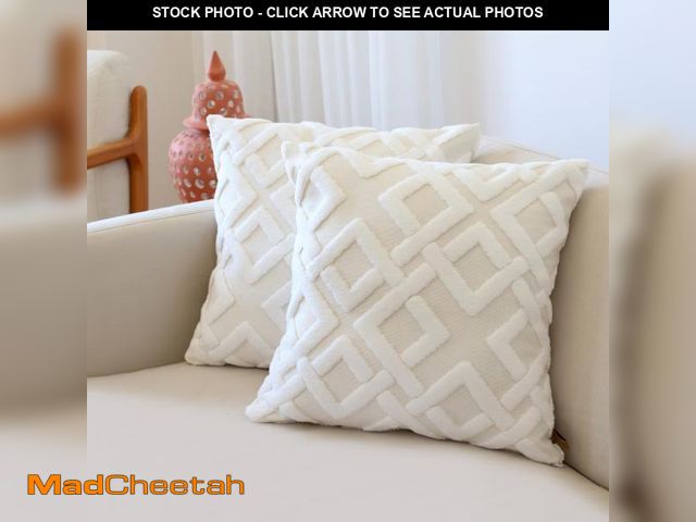 Lot 74-11850623 - HAMUR Pack of 2 Boho Beige Decorative Throw Pillow Covers, 20x20 inches Ã¢â¬â Soft, Durable Cushi...
