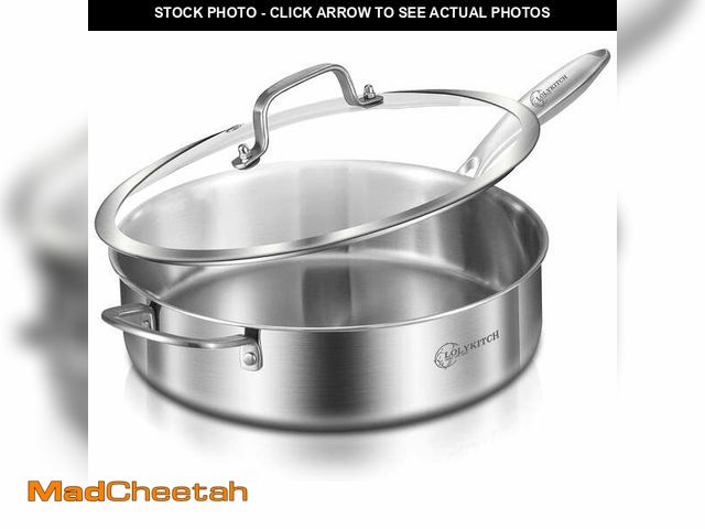 Lot 74-12767391 - LOLYKITCH Tri-ply Stainless Steel 6QT SautÃ© Pan with Lid,12 inch Deep Frying Pan,Jumbo Cooker,Dishw...