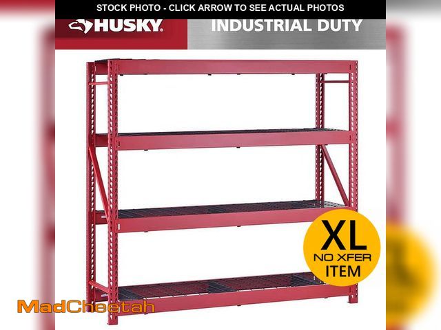 Lot 74-13664544 - Husky 4-Shelf Metal Industrial Duty Freestanding Garage Storage Shelving Unit in Red (77 in. W x 72 ...