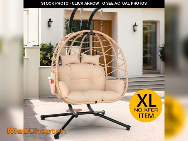 Lot 74-12786805 - ZENPETIO Double Egg Chair with Stand, 2 Person Egg Swing Chair, Rattan Wicker Swing with UV Resistan...