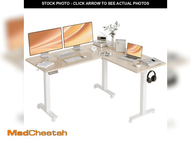 Lot 74-12635864 - INNOVAR L Shaped Standing Desk Adjustable Height, Dual Motor Electric Stand Corner Desk, 63x55 inch ...