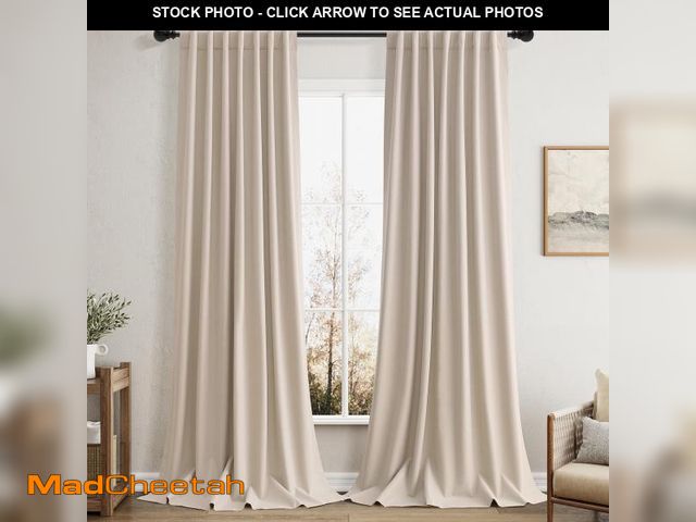Lot 74-11547154 - Beige Linen Black Out Curtains 96 Inch Length for Living Room Farmhouse Rustic Tan Brown 100% Blacko...