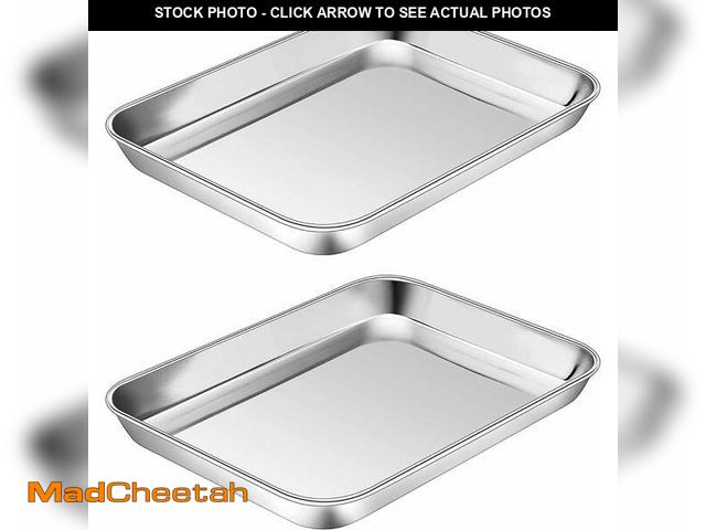 Lot 74-14434535 - Vesteel Baking Cookie Sheet Set of 2, Stainless Steel Rectangle Baking Pan Oven Tray - 10 x 8 x 1 in...