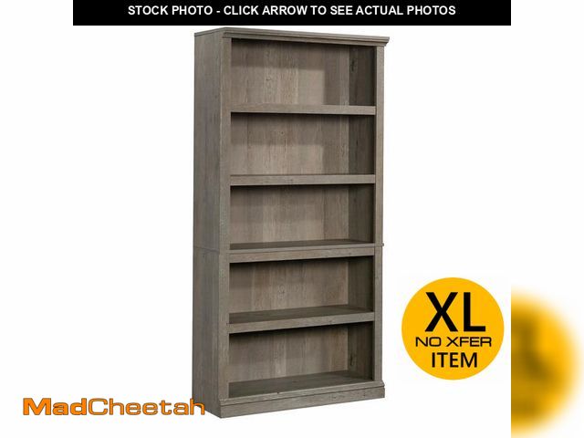 Lot 74-14613752 - Sauder 5 Tier Book Shelf Wooden Bookcase Multipurpose Bookshelf for Home Office, Living Room, in Mys...