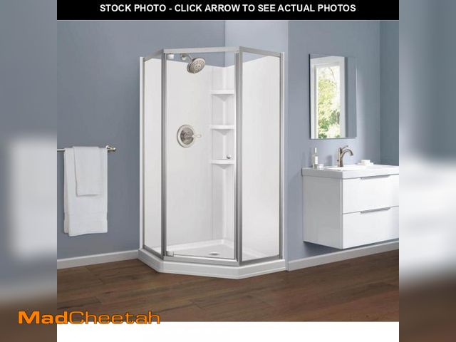 Lot 74-12146702 - Delta 38 in. W x 74 in. H Neo-Angle Pivot Framed Corner Shower Enclosure in Chrome with Clear Glass ...