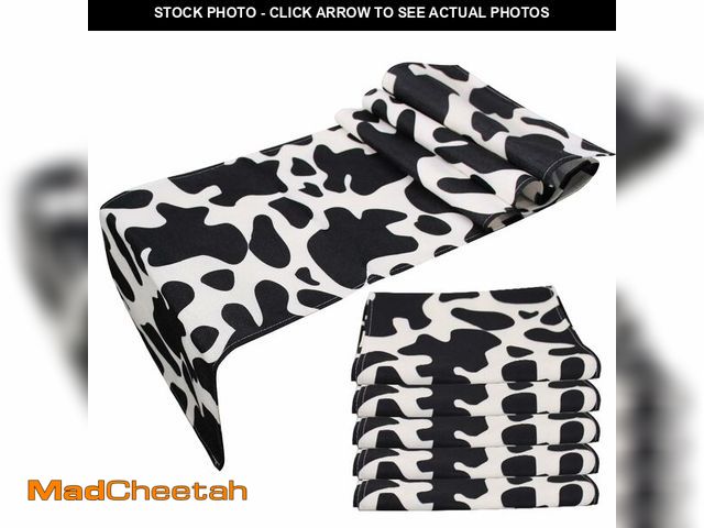 Lot 74-14056047 - 5 Pcs Linen Cow Print Table Runner Black and White Farm Cow Print Tablecloth Western Barnyard Cowboy...