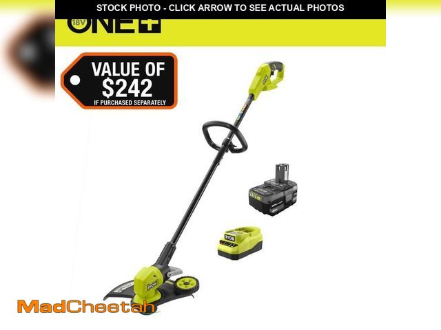 Lot 74-14411300 - RYOBI ONE+ 18V 13 in. Cordless Battery String Trimmer/ Lawn Edger with 4.0 Ah Battery and Charger - ...