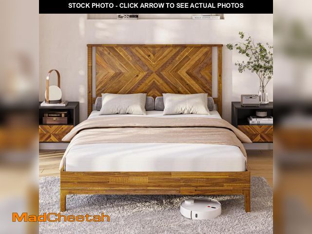 Lot 74-12124239 - Bme Vivian 14 Inch Deluxe Bed Frame with Headboard, Rustic &amp; Scandinavian Style with Solid Acaci...