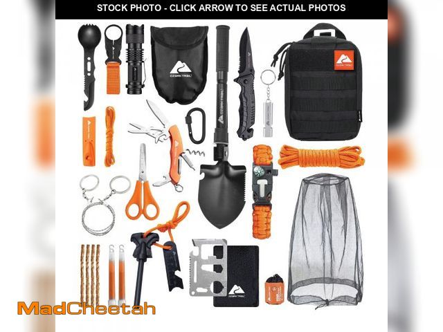 Lot 74-12426212 - Ozark Trail 17 PC Outdoor Survival Deluxe Kit with Flashlight, Knife, Fire Starters, and More - UNUS...