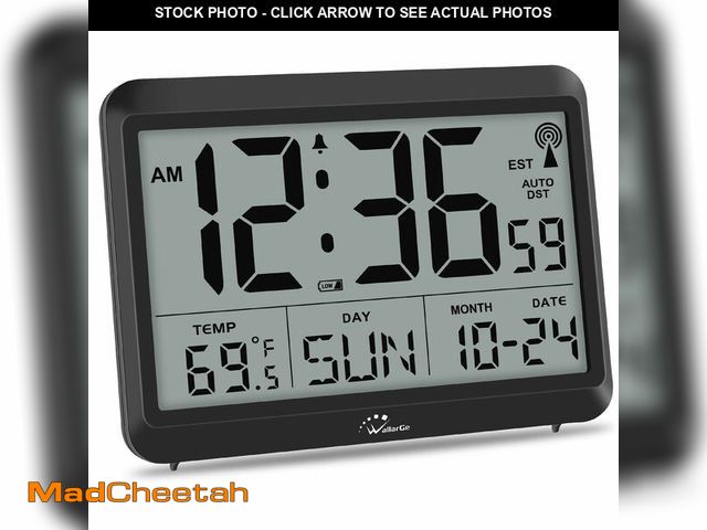 Lot 74-14214994 - WallarGe Atomic Digital Wall Clock Battery Operated, Self-Setting, Large Display with Temperature, D...