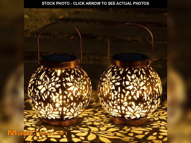 Lot 74-12437841 - JOIEDOMI 2 Pack Outdoor Solar Hanging Lantern Lights, Waterproof Tabletop with Handle, LED Moroccan ...