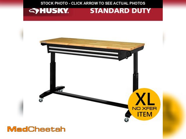 Lot 74-14085363 - Husky 62 in. W x 24 in. D 2-Drawer Adjustable Height Black Workbench Table with Solid Wood Top - UNU...