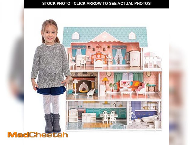 Lot 74-12396915 - ROBUD Wooden Dollhouse for Kids Girls, Toy Gift for 3 4 5 6 Years Old, with Furniture - UNUSED