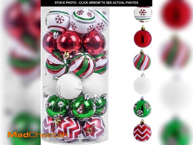 Lot 74-12404273 - Valery Madelyn Christmas Ornaments Tree Decorations, 30ct Red Green White Shatterproof Christmas Bal...