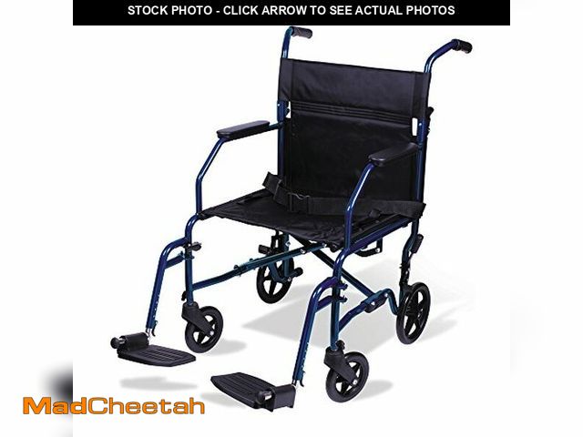 Lot 74-12664169 - Carex Transport Wheelchair With 19 inch Seat, Folding Transport Chair with Foot Rests, Foldable Ligh...