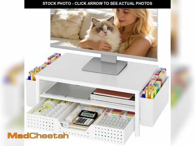 Lot 74-13546808 - OPNICE Desk Organizers and Accessories, 2-Tier Computer Monitor Stand Riser with Drawer and 2 Pen Ho...