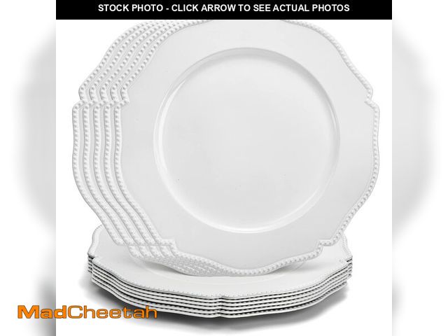Lot 74-12972201 - Foraineam 12 Pack White Charger Plates with Beaded Rim, 13 Inch Round Plastic Dinner Chargers, Scall...
