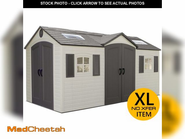Lot 74-12570844 - Lifetime 60079 Outdoor Storage Dual Entry Shed, 15 x 8 ft, Desert Sand - UNUSED