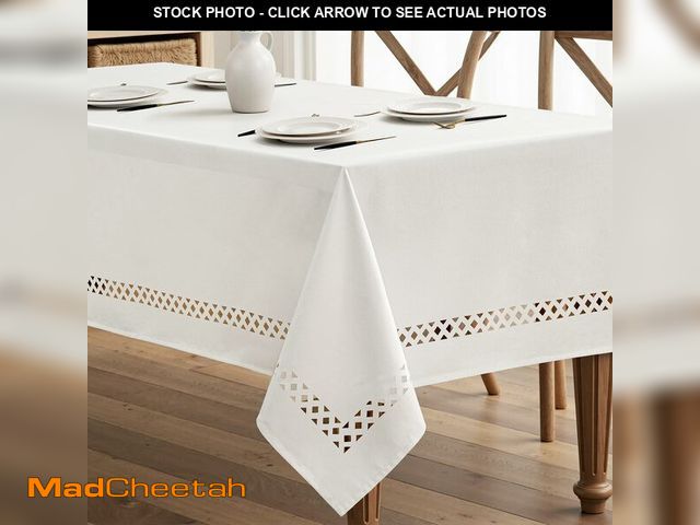 Lot 74-14211383 - MIULEE White Rectangle Linen Polyester Tablecloth with Decorative Cutouts Spring Waterproof Stain Re...