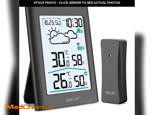 Lot 74-12969649 - BALDR Indoor Outdoor Thermometer Wireless, Battery Powered Weather Station Indoor Outdoor with Clock...